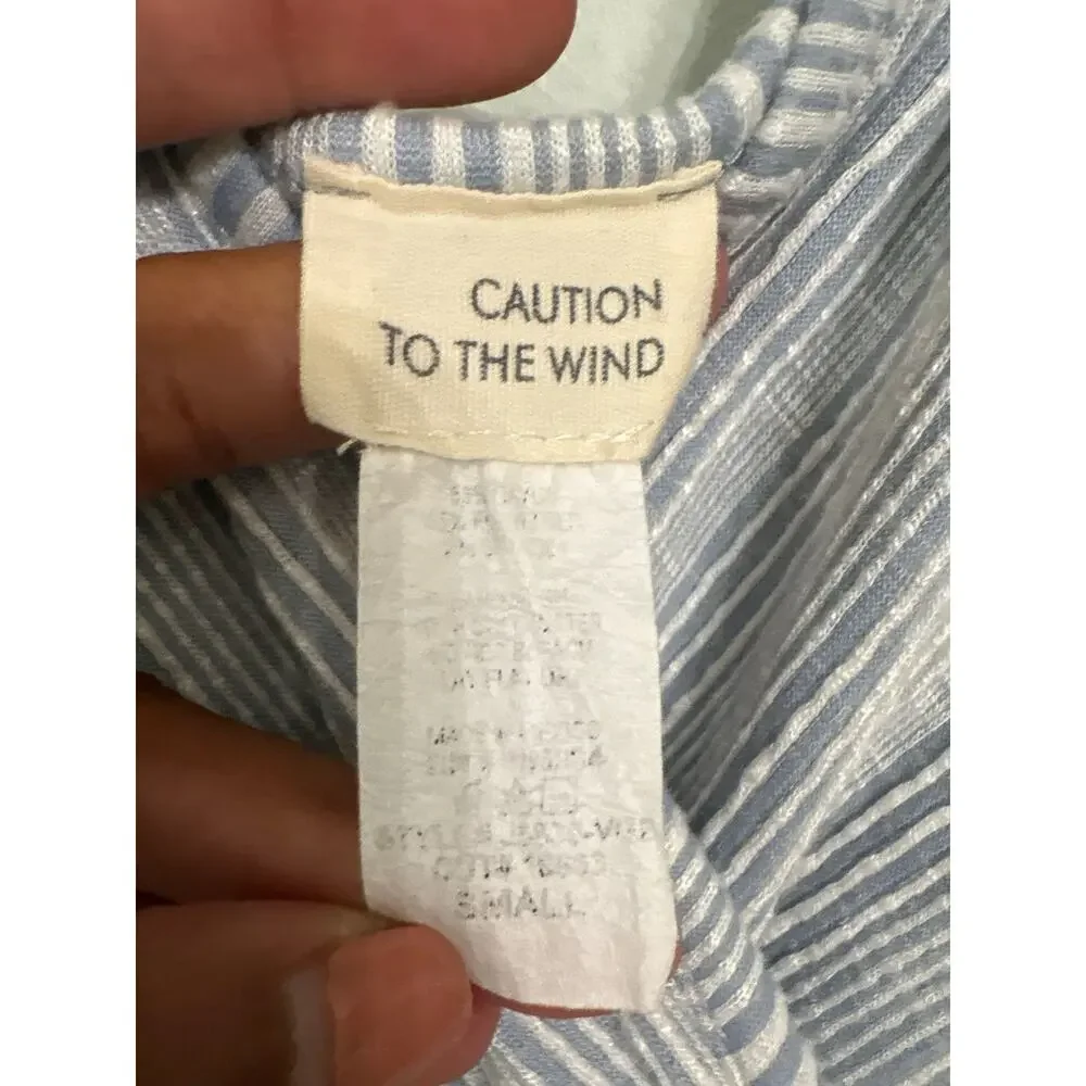 Caution to the Wind Blue & White Striped Midi Dress | Tie Back | Size Small - Picture 3 of 3